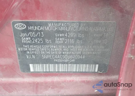 2013 Hyundai Sonata Limited из США, поврежденный, VIN 5NPEC4AC9DH670944